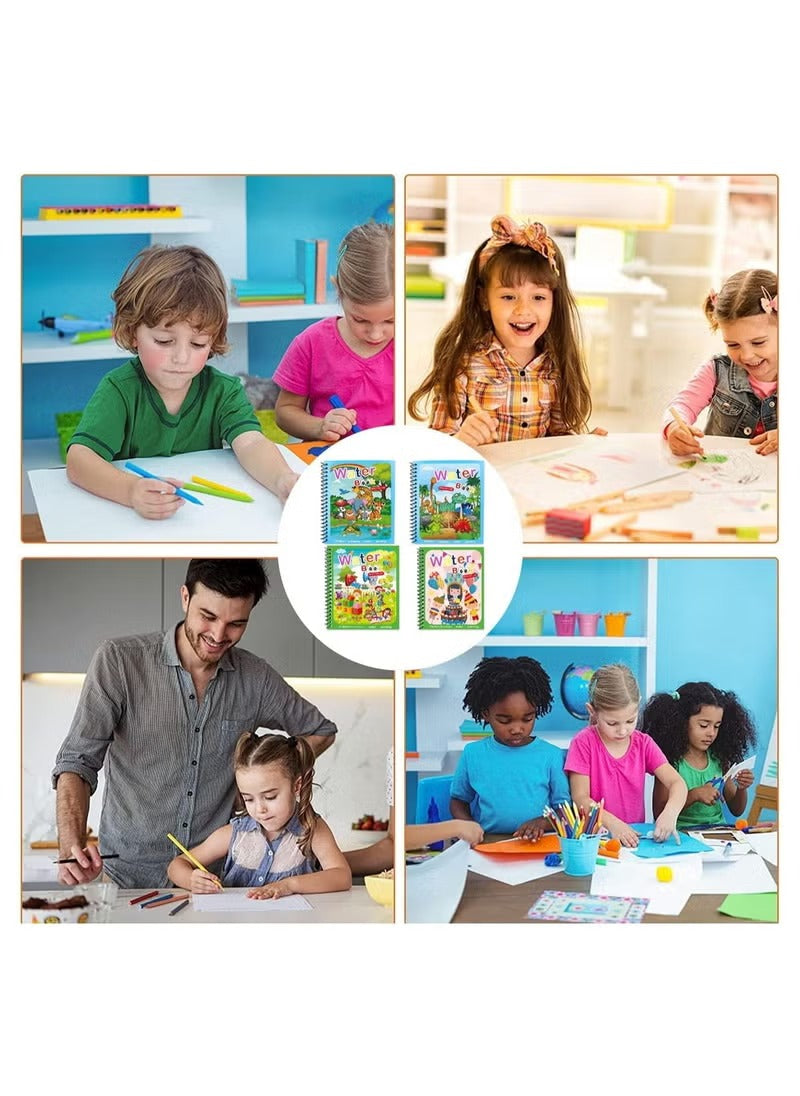 Pack Of 4 Watercolor Picture Books Water Coloring Magic Book Toddlers Kids Reusable Painting