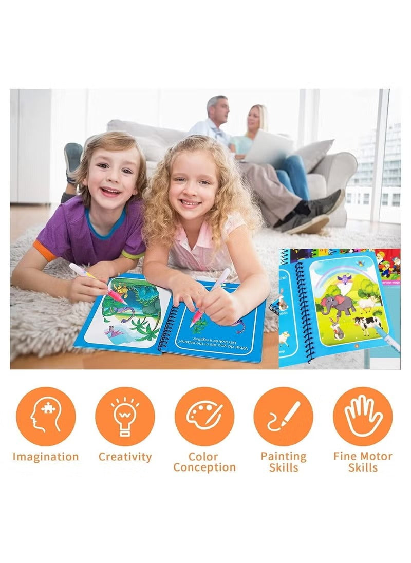 Pack Of 4 Watercolor Picture Books Water Coloring Magic Book Toddlers Kids Reusable Painting