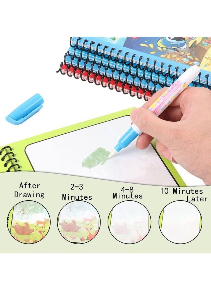 Pack Of 4 Watercolor Picture Books Water Coloring Magic Book Toddlers Kids Reusable Painting