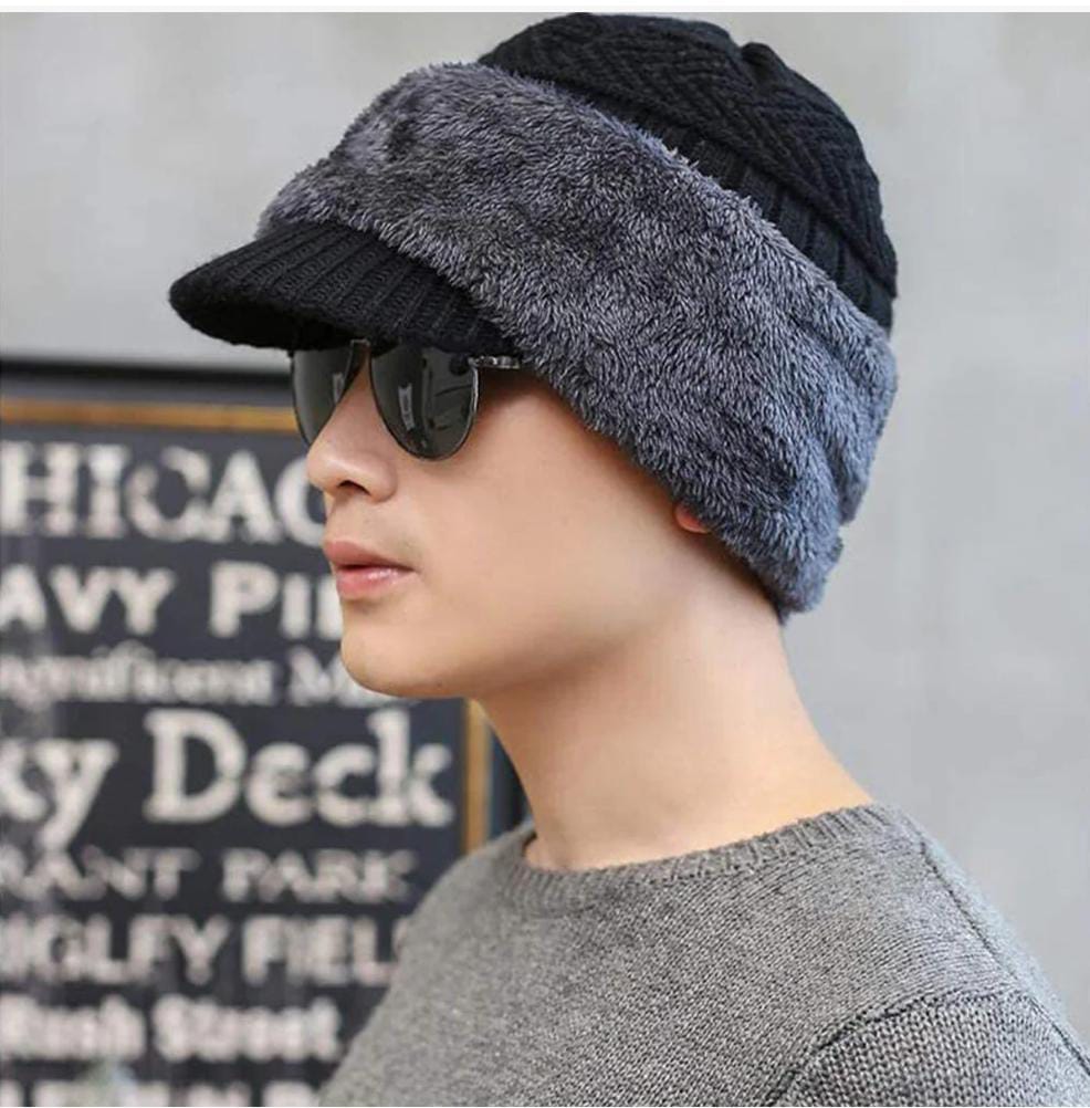Thermal Warming Beanie Cap Hat With Brim And Warm Scarf For Men Women (Random Color)