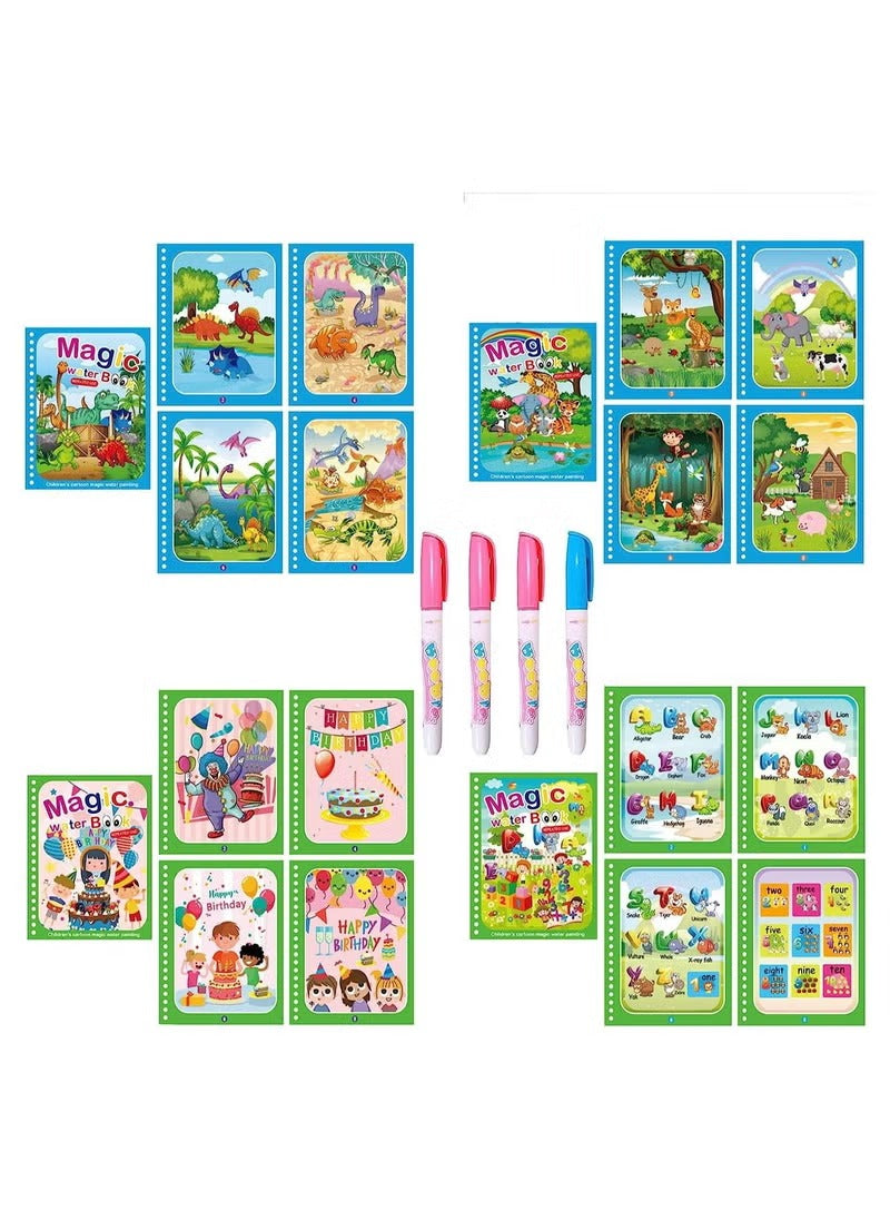 Pack Of 4 Watercolor Picture Books Water Coloring Magic Book Toddlers Kids Reusable Painting