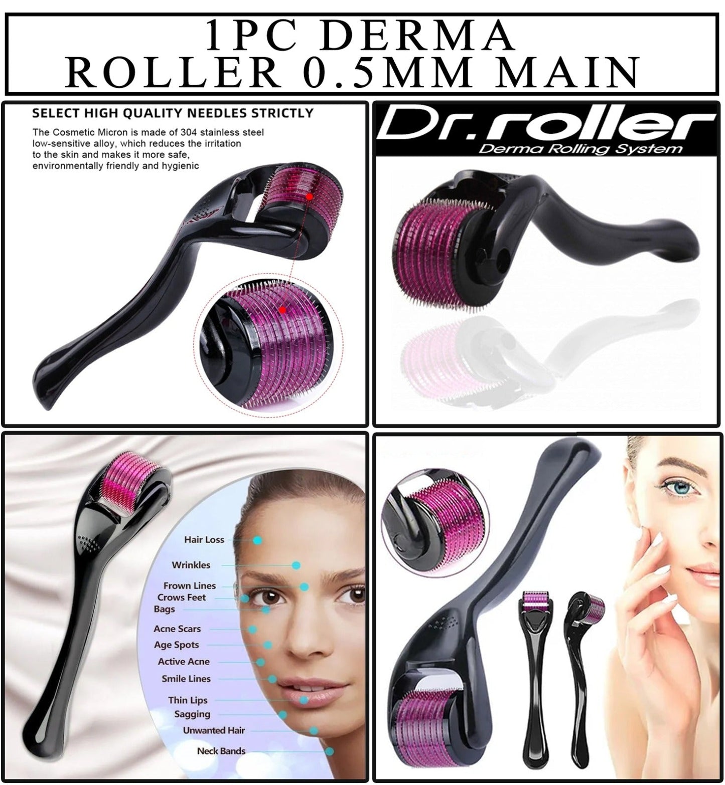 Derma roller 0.5 mm hair re growth tool