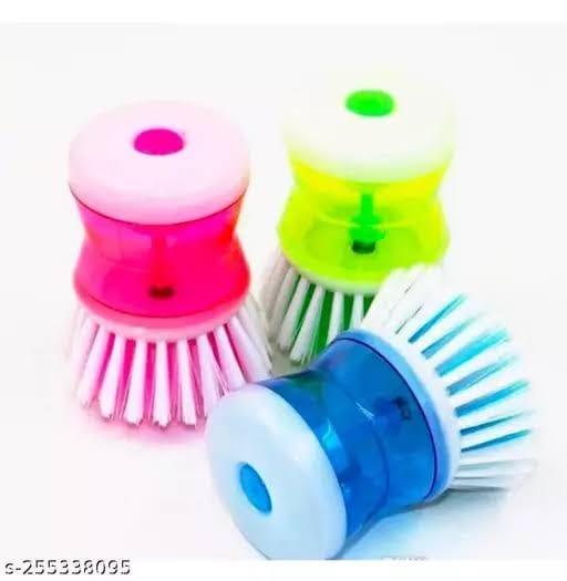 Plastic washing brush cleaner with liquid soap dispenser, random colors