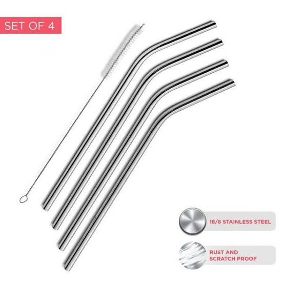 SS drinking straws with cleaning brush pack of 5.