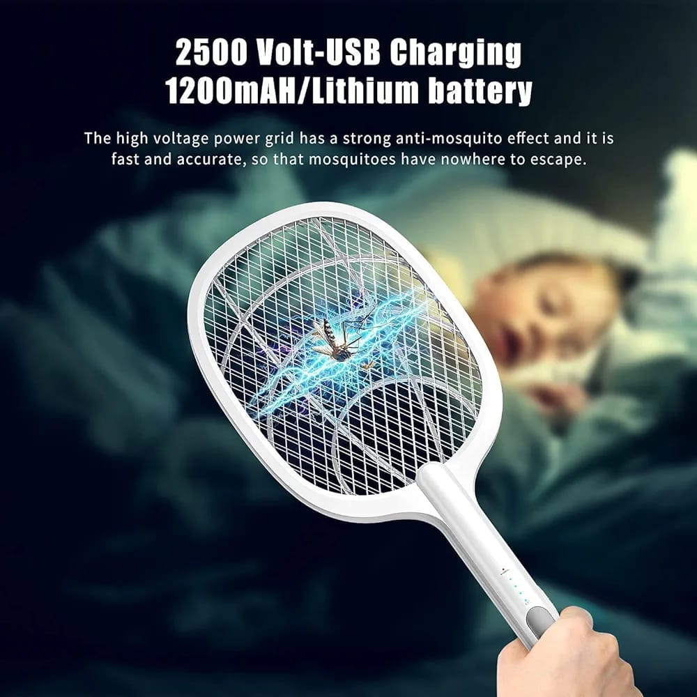 Electric Mosquito Killer 2 In 1 With Base Holder Fly Swatter Trap Handheld Usb Rechargeable