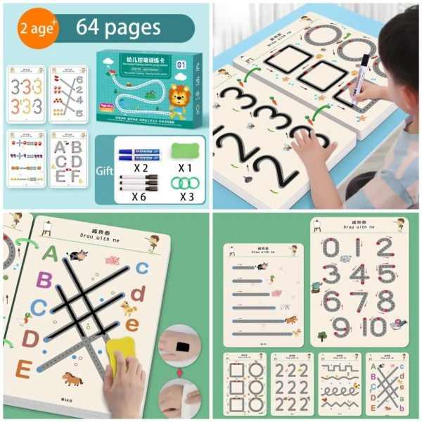 A4 Kids Educational Learning Tracing Book ( 64 Pages) With Two Markers Duster Attached (big Size)