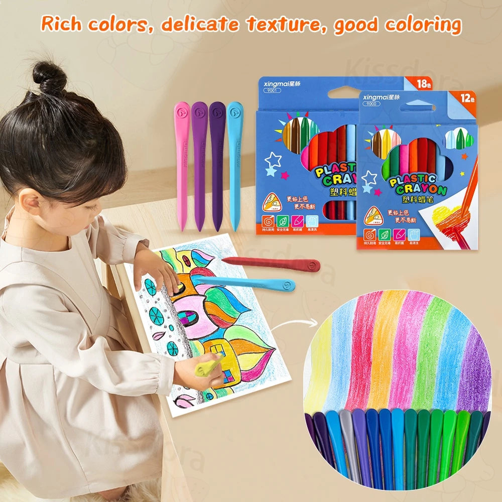 Plastic Crayons 12pcs Colors Non-Toxic Generic Colors Crayons Set School Supplies