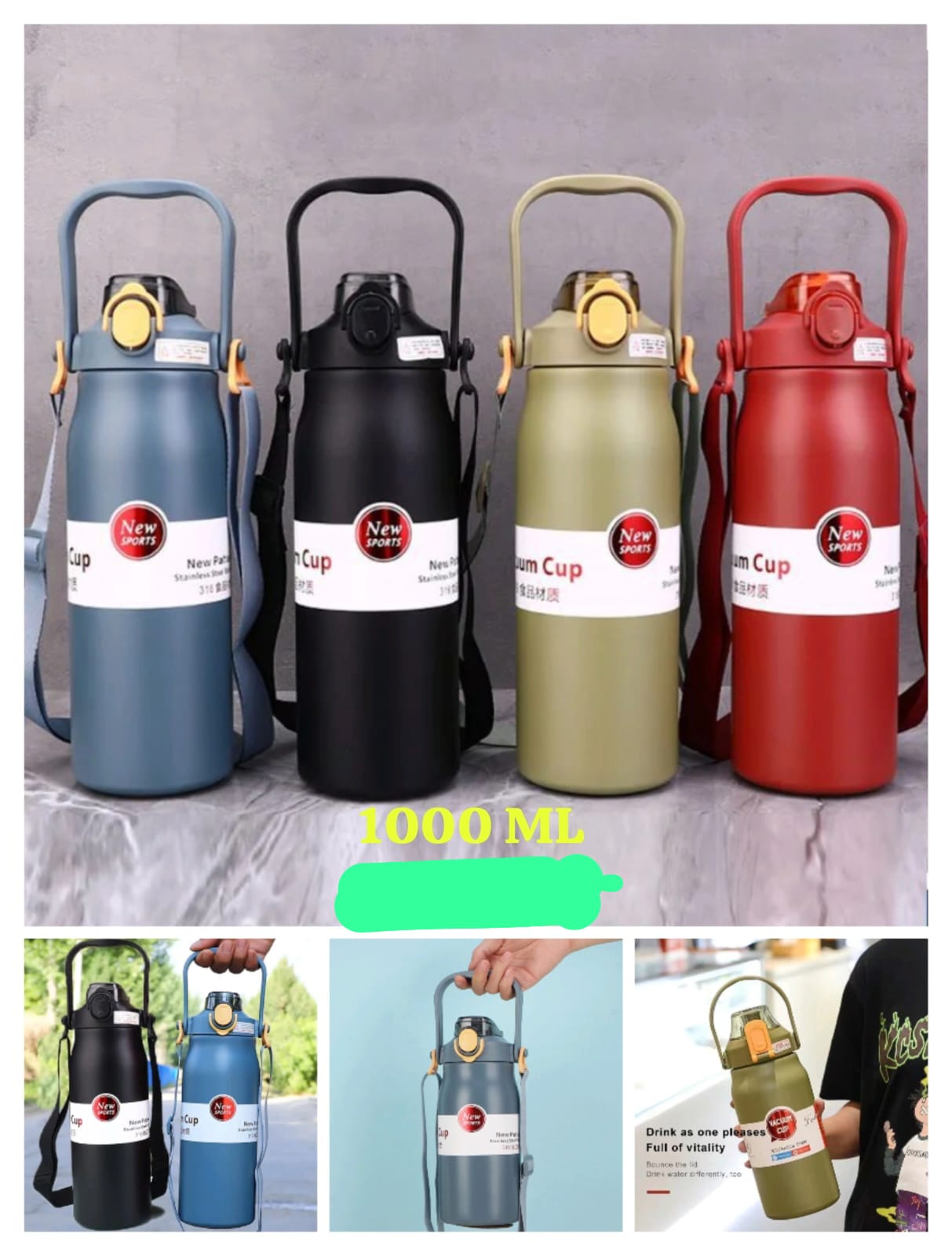 Stainless Steel 1000 ml bottle Large Capacity High Quality KEEP HOT & COOL 12 to 15~ Hours