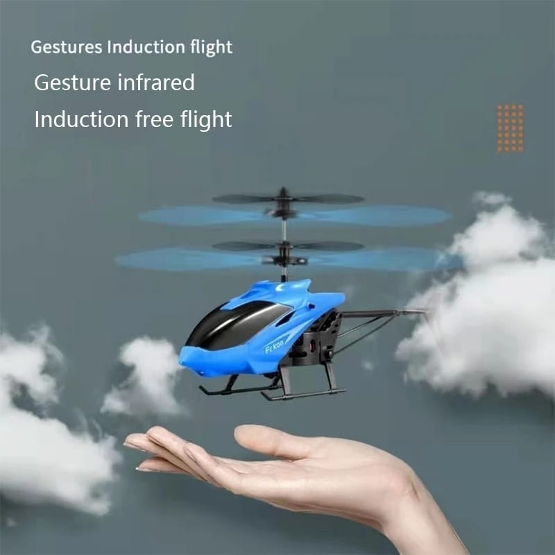 Sensing flight with lights, aircraft, withstanding impact and playing. Suspended mini helicopter