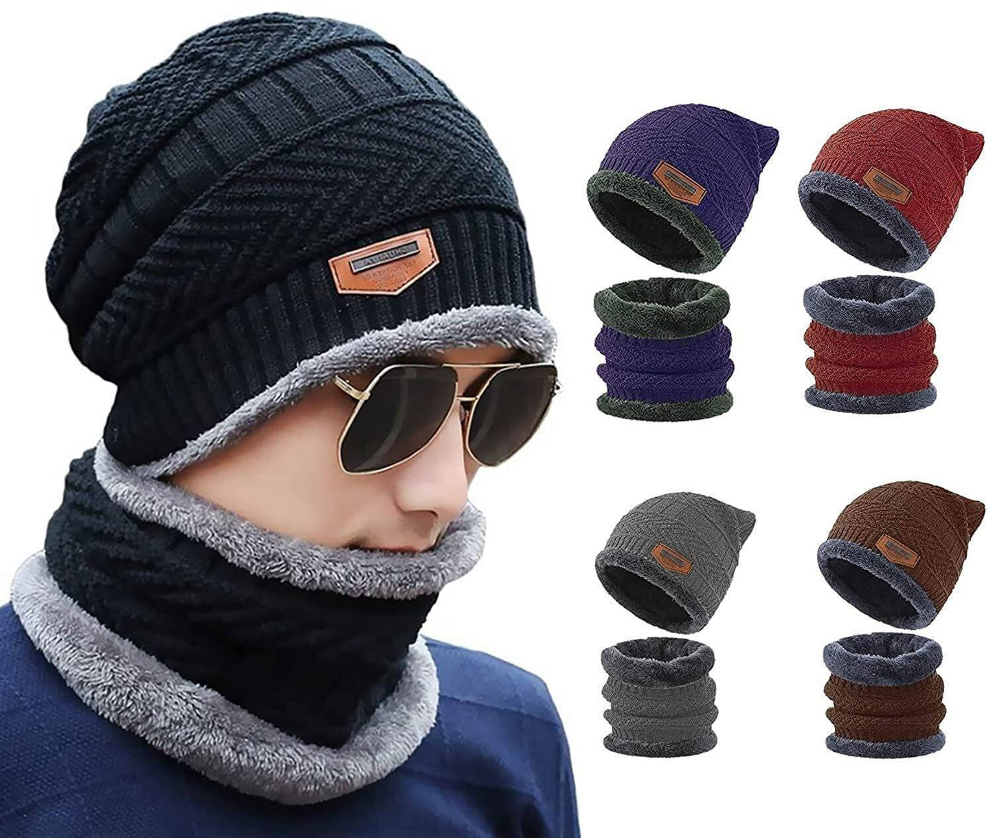 Wool Cotton Winter Neck Cover Cap for Men & Women Set