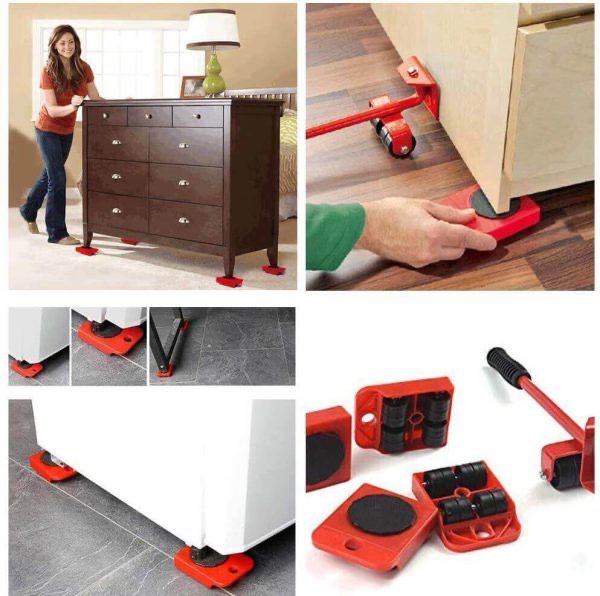 Heavy Duty Furniture Mover Tool set Transport Lifter Heavy Stuffs Moving Wheel Roller with Bar Moving Tools