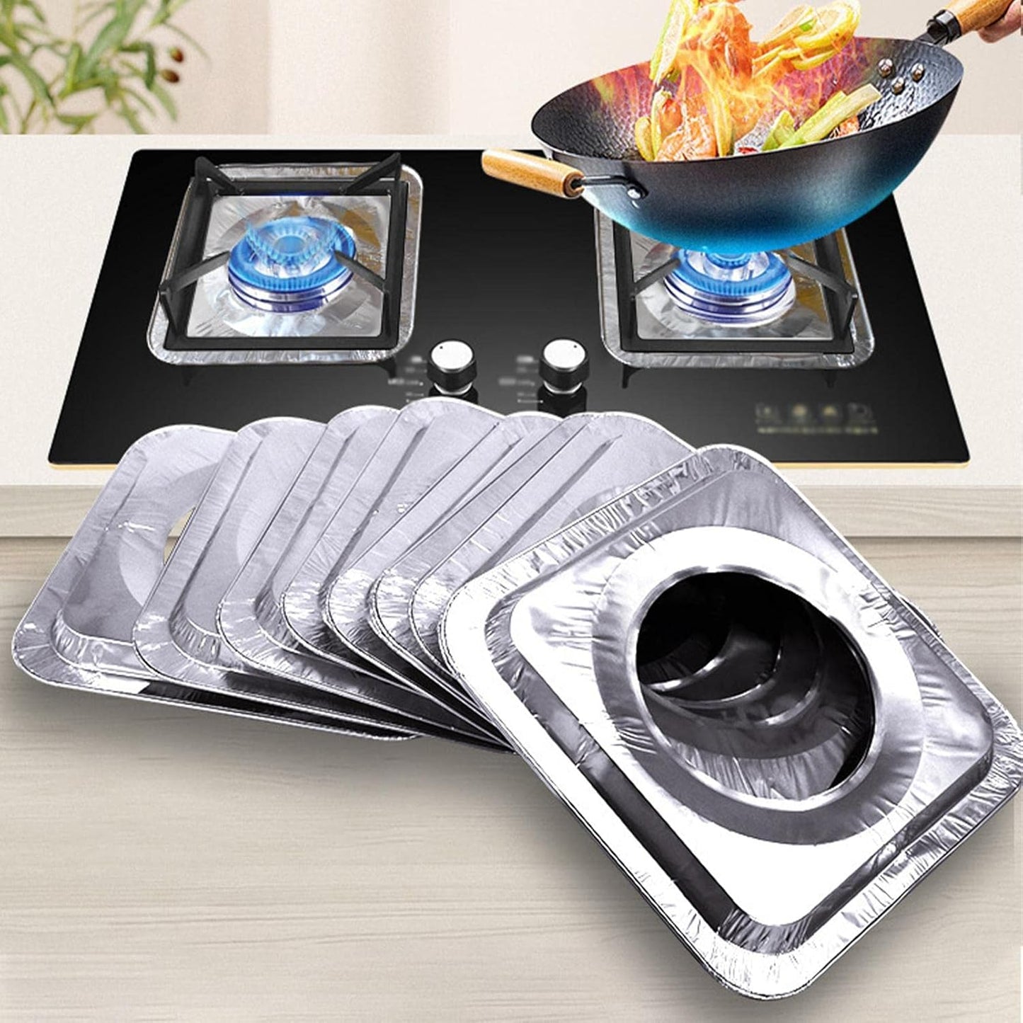 10 pcs Stove Top Cover Aluminum Foil Stove Burner Reusable High Temperature Resistant Stove Protector for Clean (20.5,10.11cm)