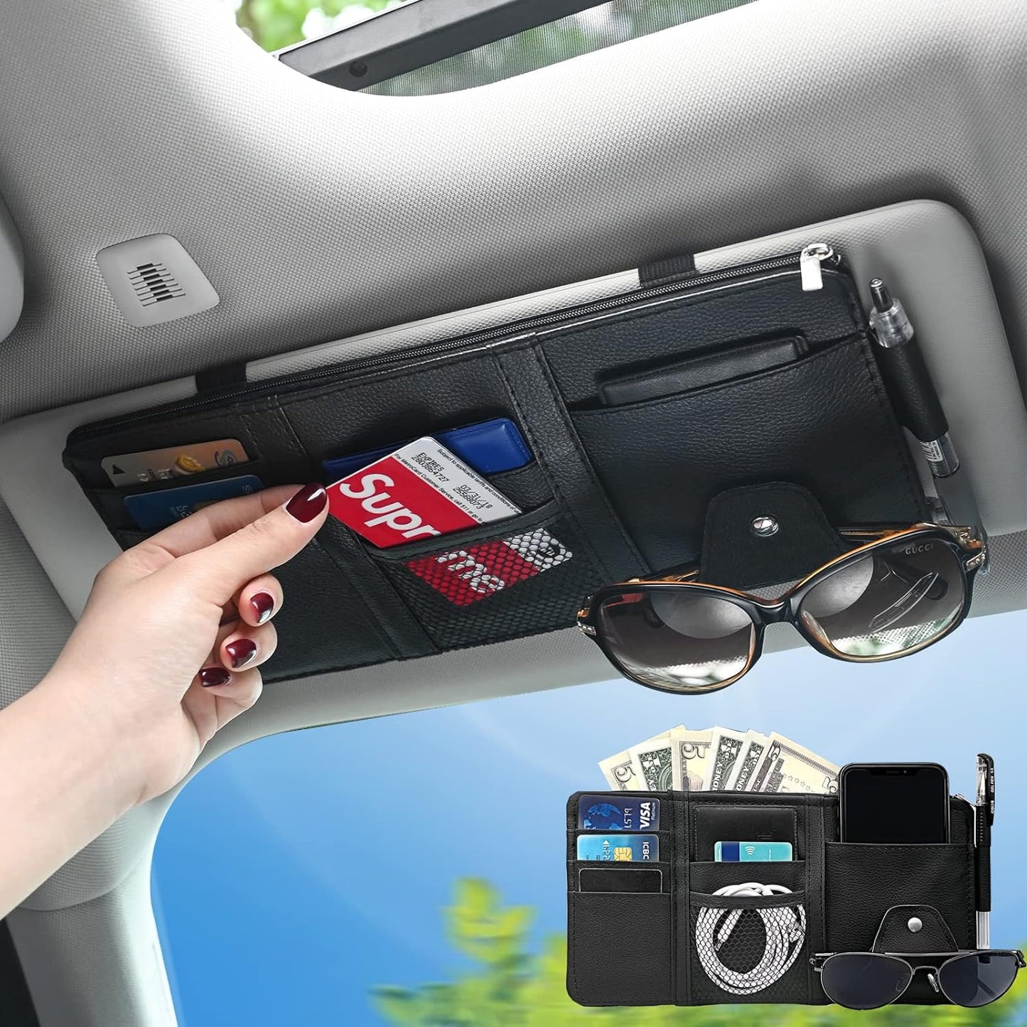 Car Sun Visor Organizer Sunglass Holder for Car Auto Interior Accessories