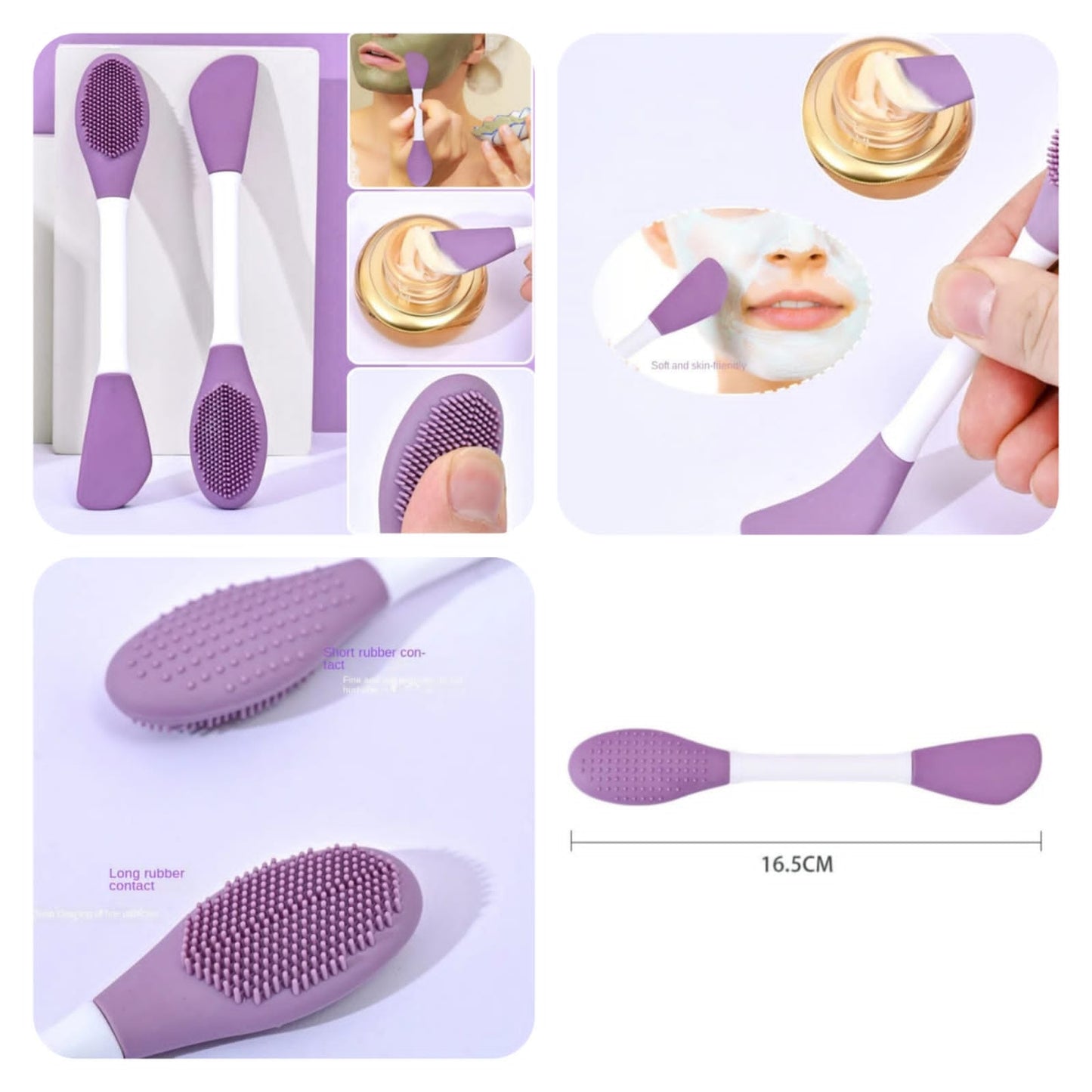 Double Head Silicone Facial Mask Brush (Random Color)