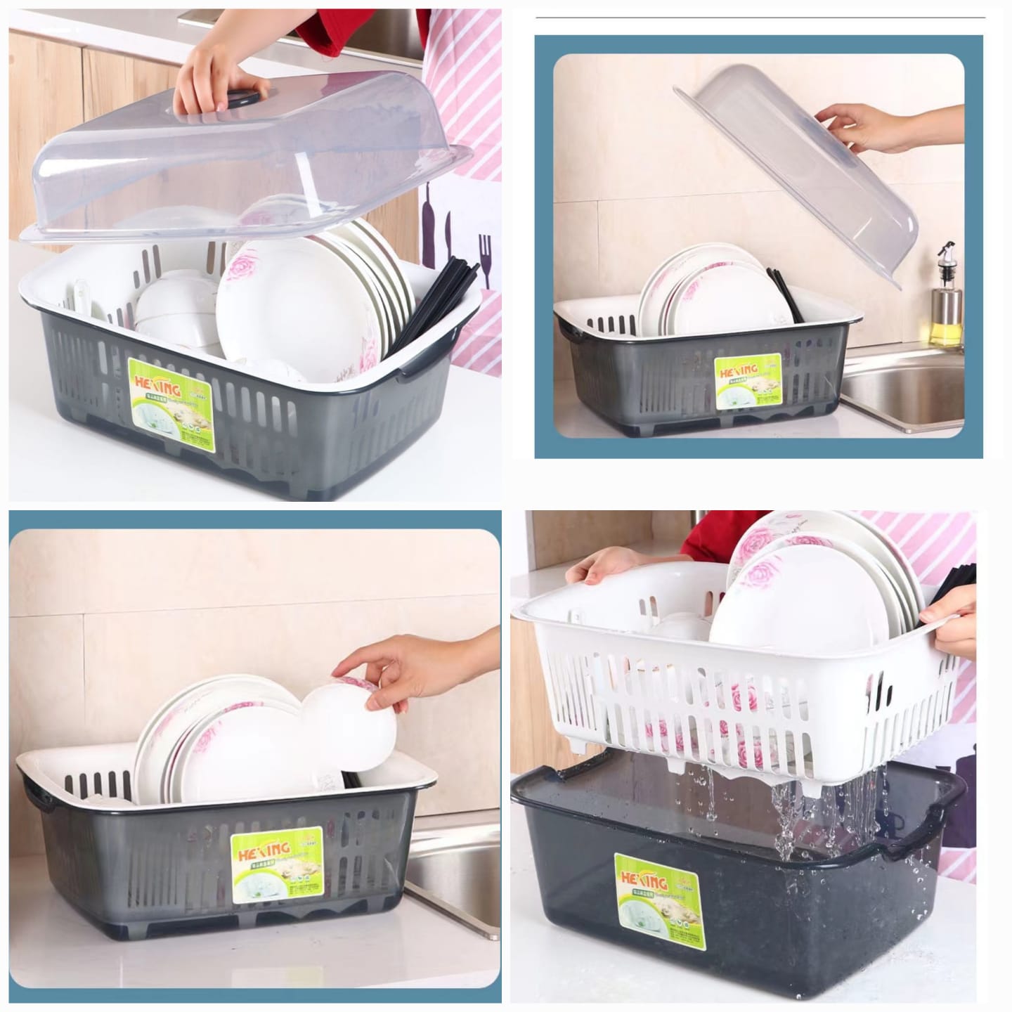 Dish Drainer Rack with Lid (Random Color)