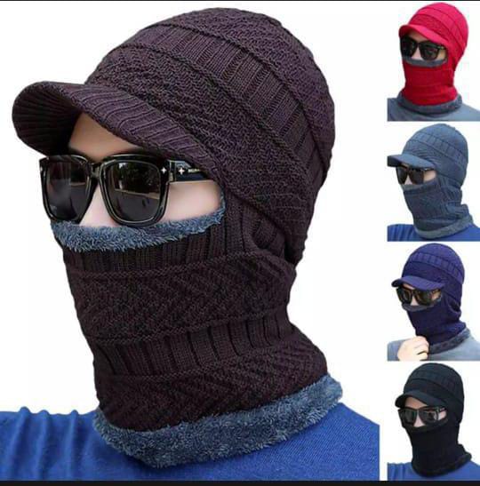 Thermal Warming Beanie Cap Hat With Brim And Warm Scarf For Men Women (Random Color)