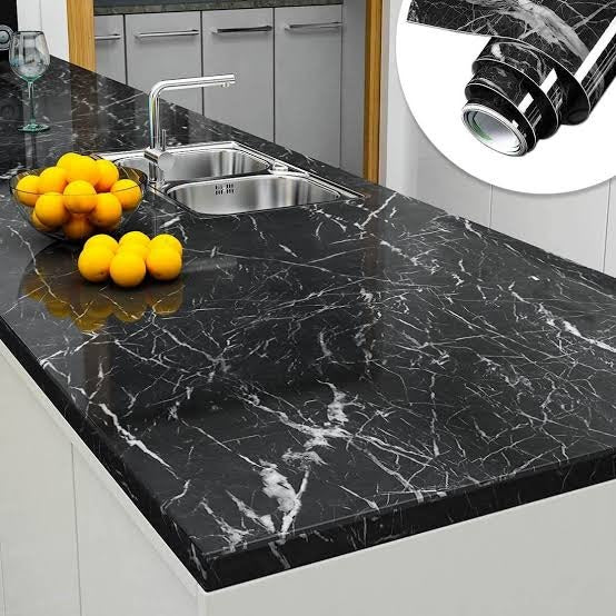 pack of 02 Self-Adhesive White black Marble Sheet Sticker for Kitchen, heat Resistant Wallpaper 2 feet × 6.5 feet