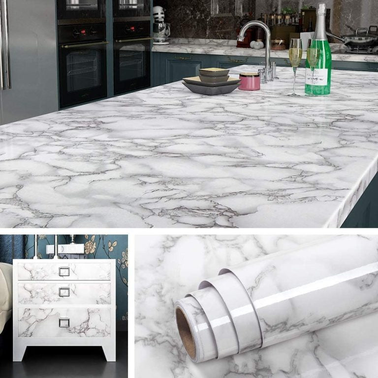 pack of 02 Self-Adhesive White black Marble Sheet Sticker for Kitchen, heat Resistant Wallpaper 2 feet × 6.5 feet