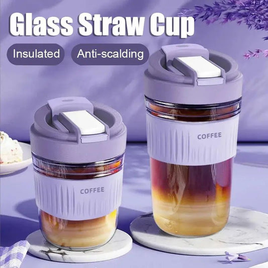 350 ml NEW STYLE 2IN1 JUICE SIPPER MUG  GLASS BOTTLE SILICONE COVER