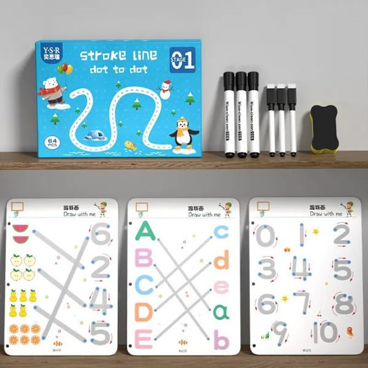 A4 Kids Educational Learning Tracing Book ( 64 Pages)  With Two Markers Duster Attached (big Size)