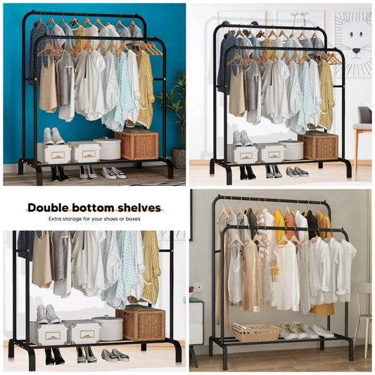 Imported Quality Double Pole Metal Cloth Stand, Size: 150x110x62CM