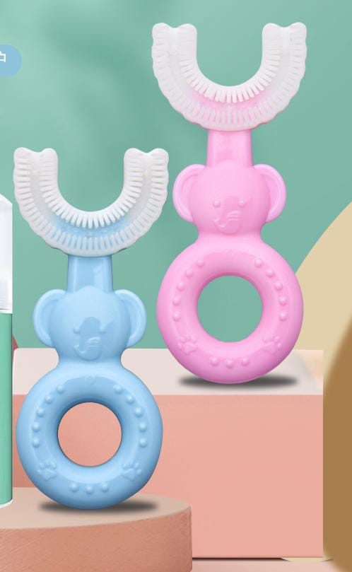 PACK OF 02 Children's cartoon silicone soft bristled U-shaped toothbrush