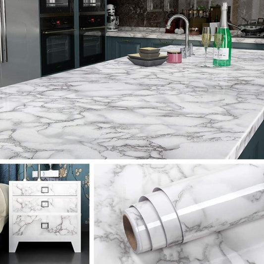 pack of 02 Self-Adhesive White black Marble Sheet Sticker for Kitchen, heat Resistant Wallpaper 2 feet × 6.5 feet