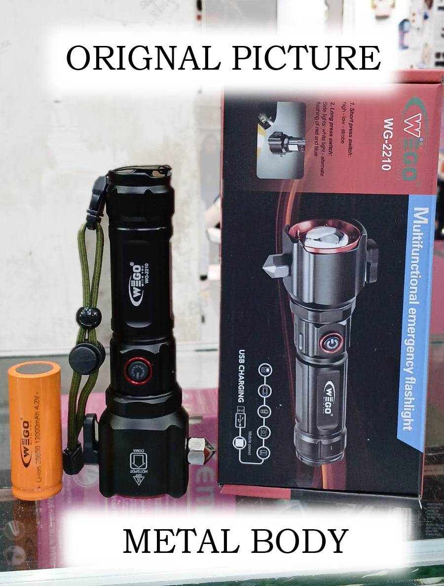 High-power Led Torch Light (Plastic & Metal Body) Rechargeable Flashlight and Multifunctional Tactical Hammer For Your Lighting Needs With Box (random Color)